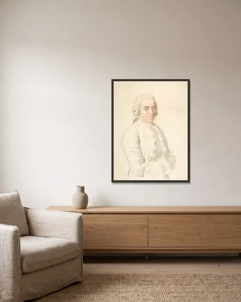 Porträtt av Marc Liotard-Sarasin av Jean-Etienne Liotard inramad på en vägg