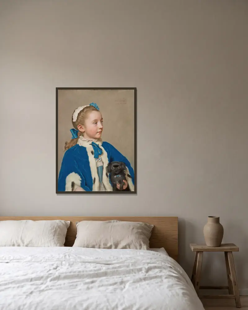 Porträtt av Maria Frederike van Reede-Athlone vid sju års ålder av Jean-Etienne Liotard inramad på en vägg