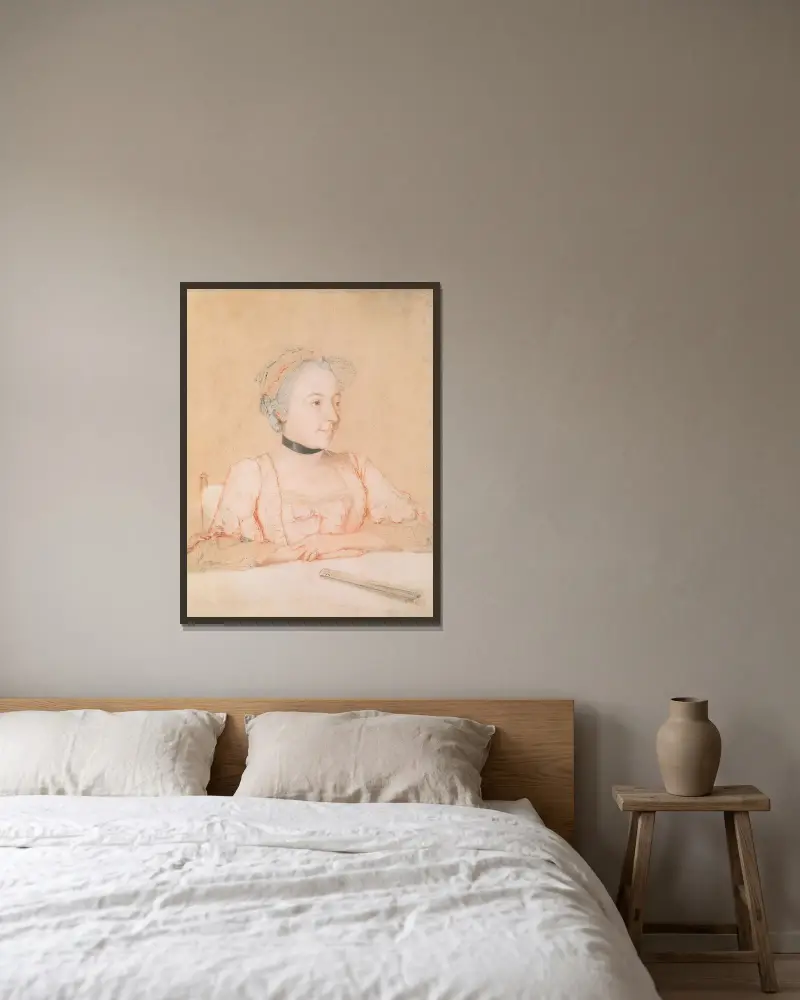 Porträtt av Maria Josepha, furstinna von Clary und Aldringen av Jean-Etienne Liotard inramad på en vägg