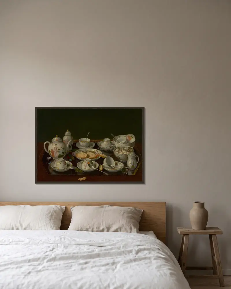 Stillleben mit Teeservice von Jean-Etienne Liotard gerahmt an einer Wand