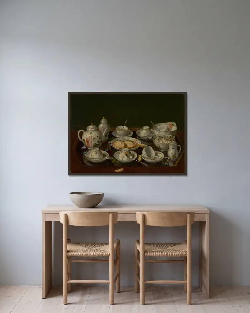 Stillleben mit Teeservice von Jean-Etienne Liotard gerahmt an einer Wand