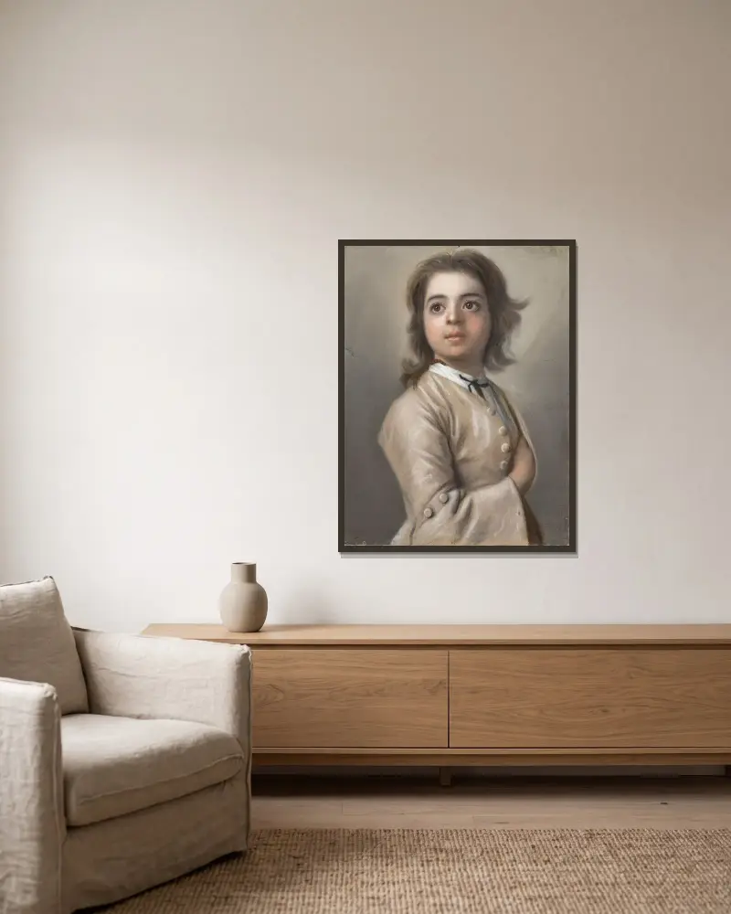 Studie av en ung man, halvfigur av Jean-Etienne Liotard inramad på en vägg