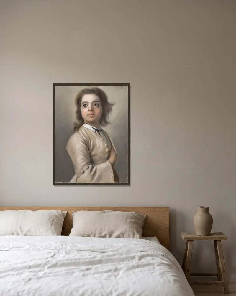 Studie av en ung man, halvfigur av Jean-Etienne Liotard inramad på en vägg