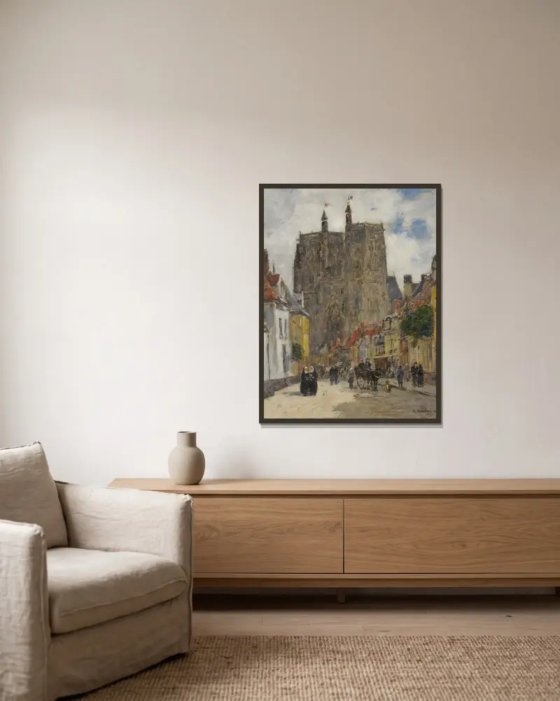 Abbeville, Straße und Kirche Saint-Vulfran von Eugène Boudin gerahmt an einer Wand