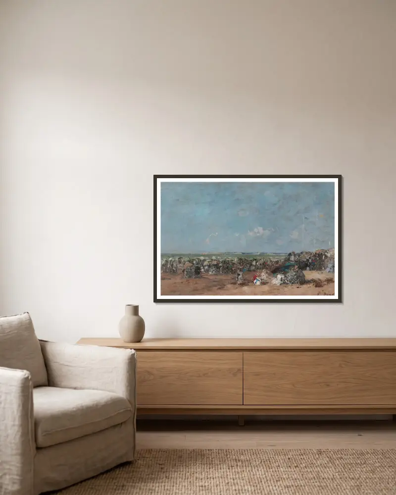Pláž v Trouville, Eugène Boudin v rámu na stěně