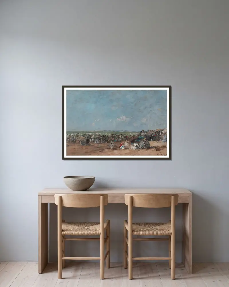 Pláž v Trouville, Eugène Boudin v rámu na stěně