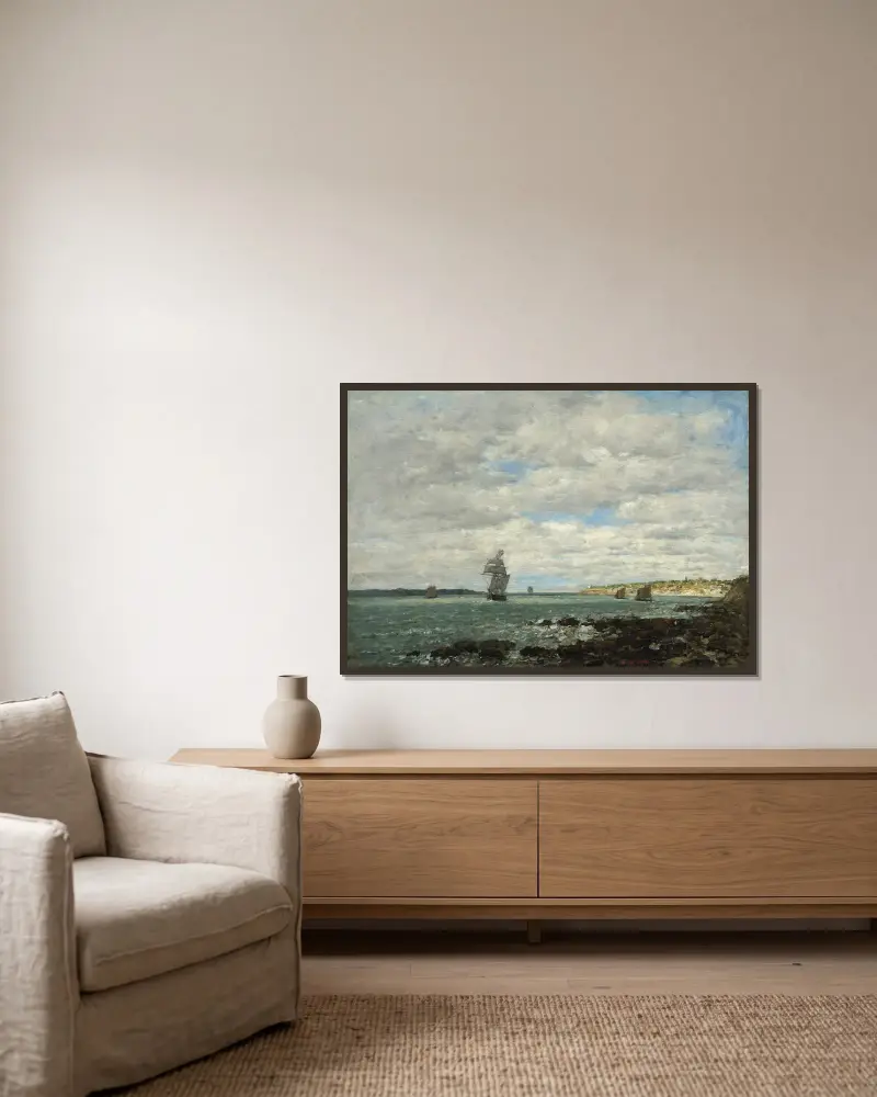 Bretagnes kust av Eugène Boudin inramad på en vägg