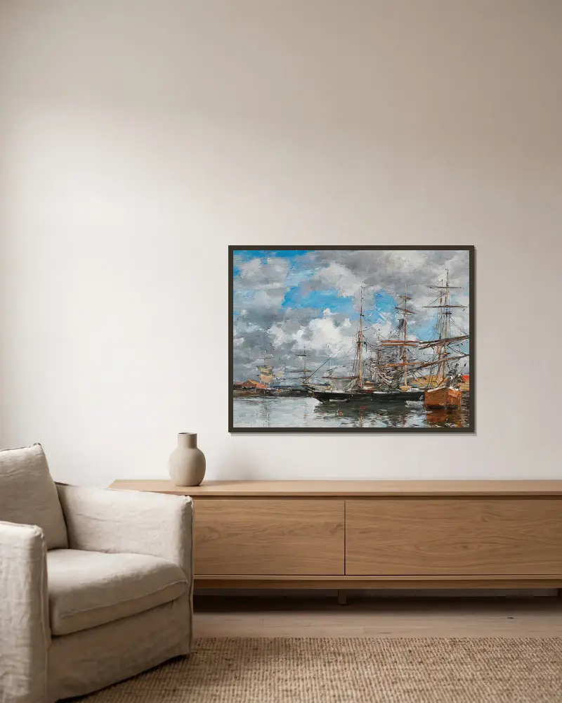 Bassängen i Deauville av Eugène Boudin inramad på en vägg