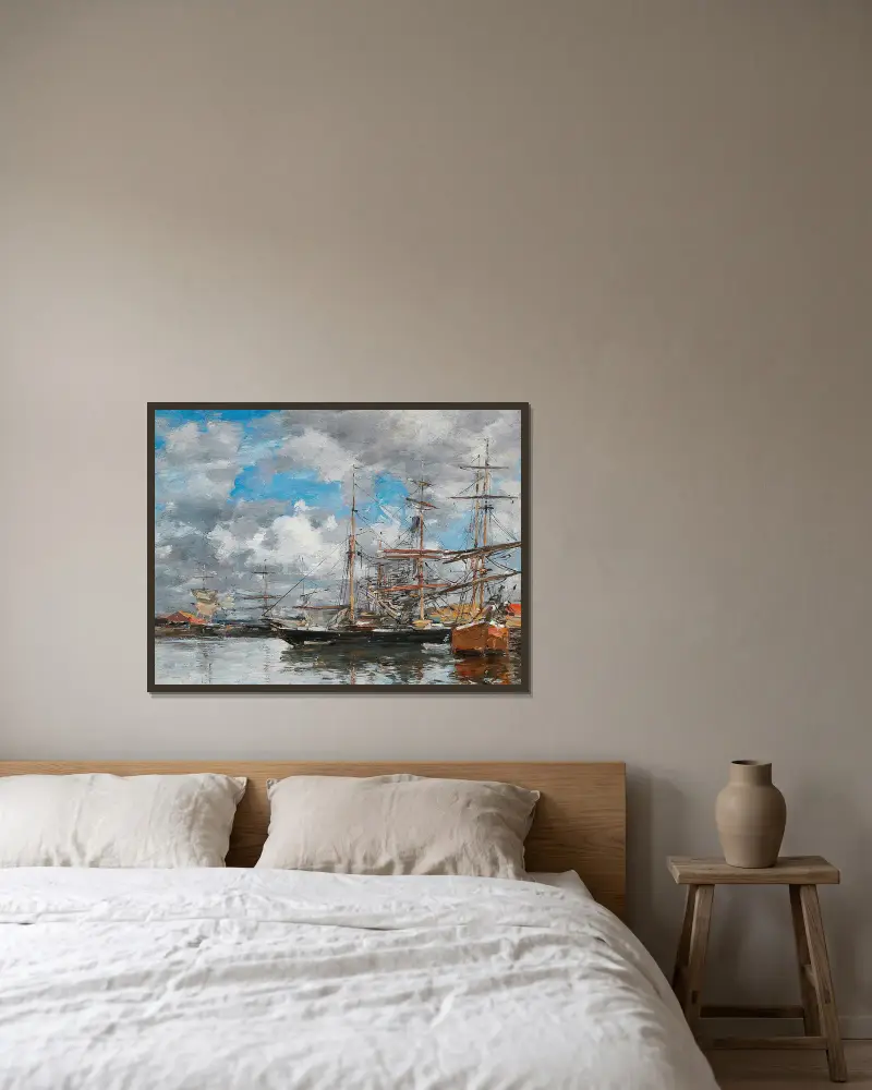 Bassängen i Deauville av Eugène Boudin inramad på en vägg