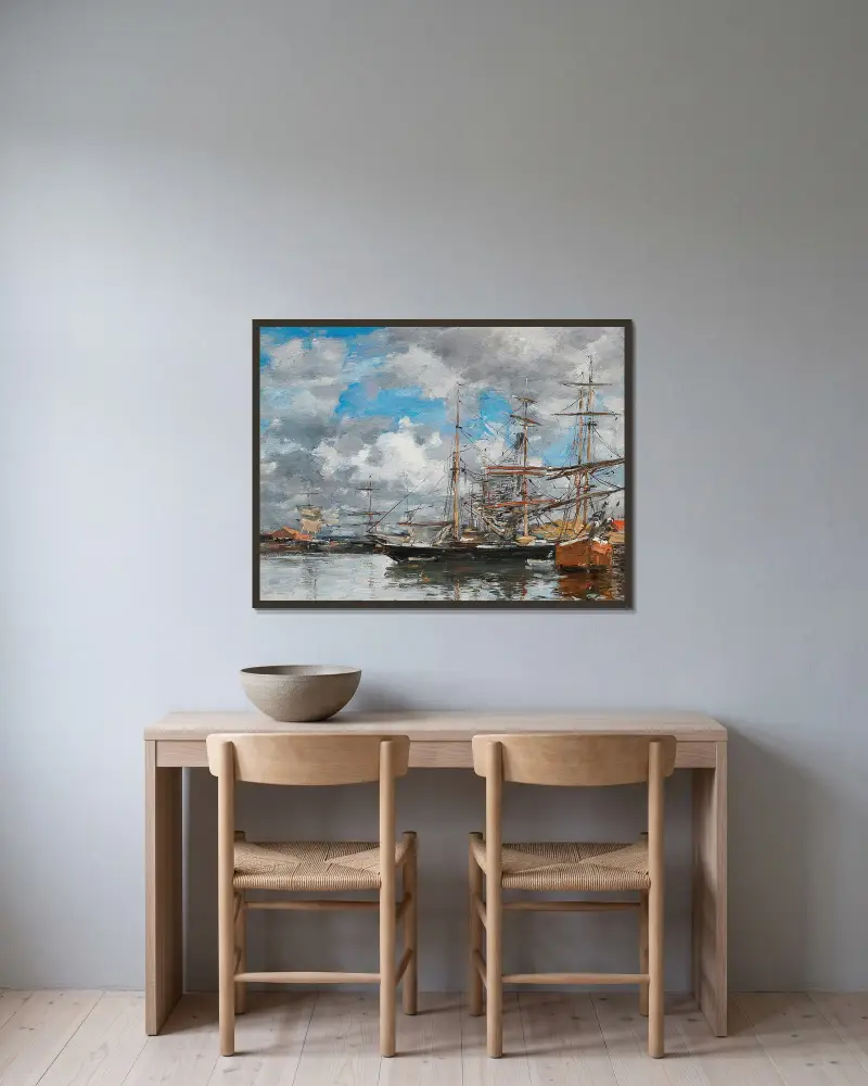 Bassängen i Deauville av Eugène Boudin inramad på en vägg