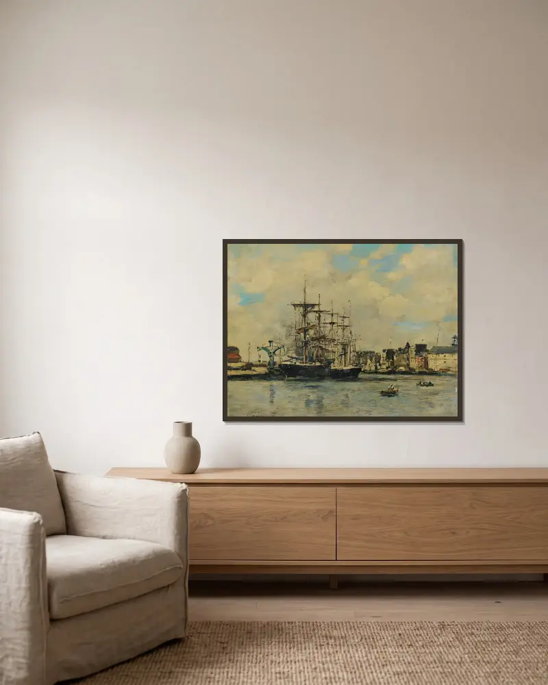 Le Havre. Basen de la Barre, Eugène Boudin w ramie na ścianie