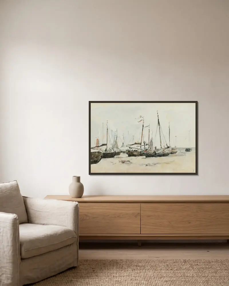 Die Boote von Eugène Boudin gerahmt an einer Wand