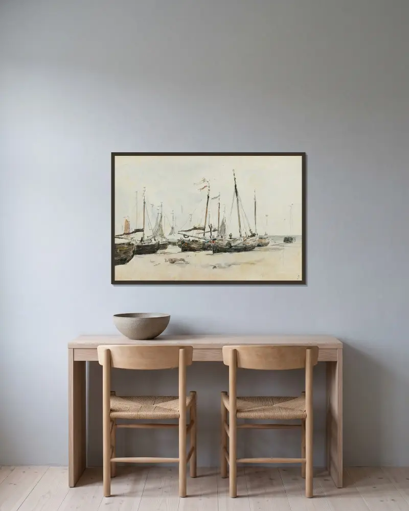 Die Boote von Eugène Boudin gerahmt an einer Wand