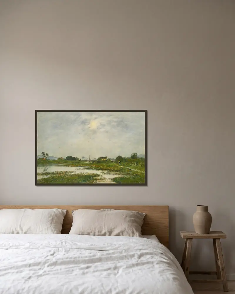 Touques strand vid springflod av Eugène Boudin inramad på en vägg