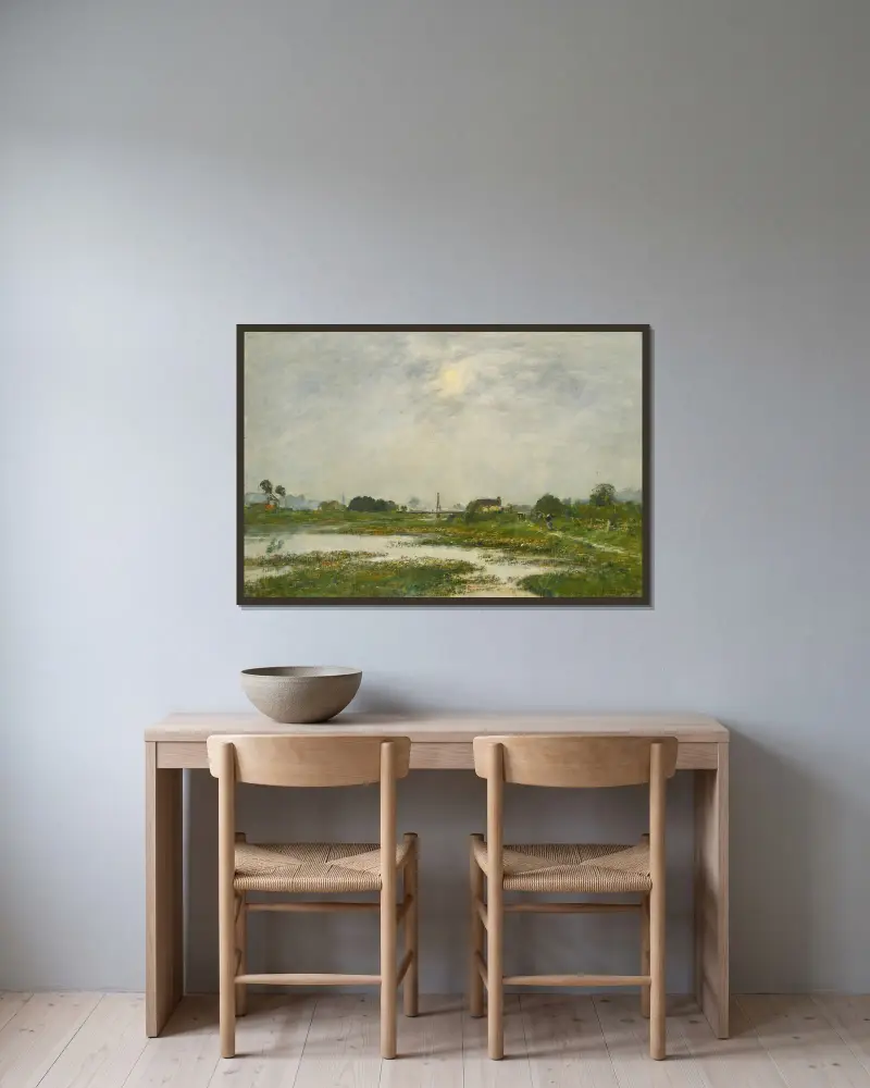 Touques strand vid springflod av Eugène Boudin inramad på en vägg
