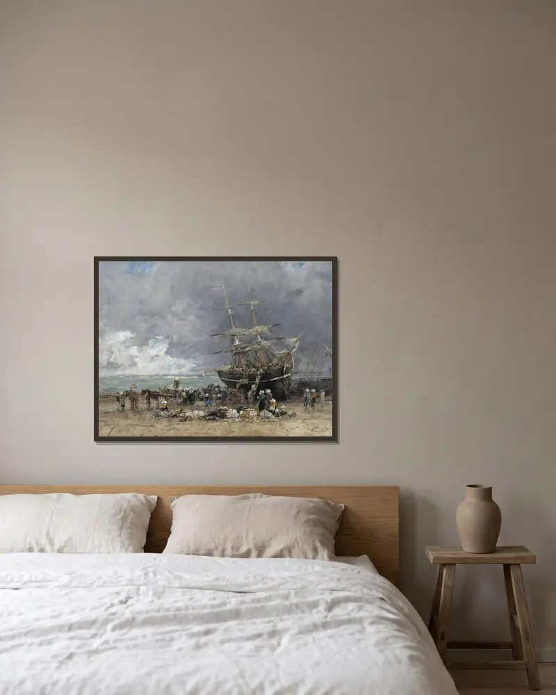 Return of the Terre-Neuvier av Eugène Boudin inramad på en vägg