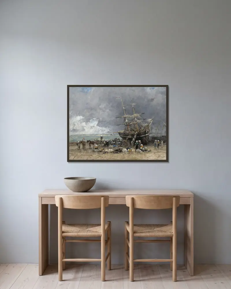 Return of the Terre-Neuvier av Eugène Boudin inramad på en vägg