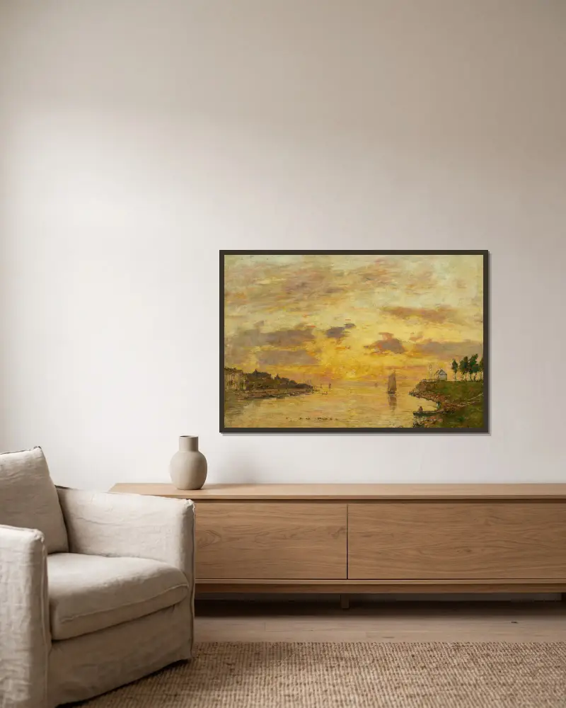 Saint-Valéry-sur-Somme. Sommeflodens mynning av Eugène Boudin inramad på en vägg