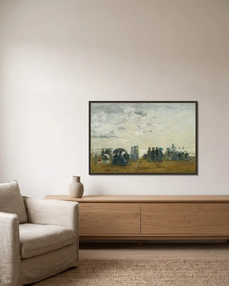 Scène De Plage À Trouville av Eugène Boudin inramad på en vägg