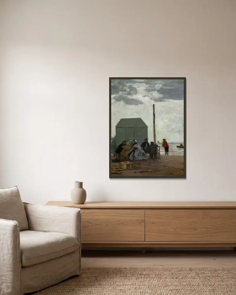 Der Strand von Deauville von Eugène Boudin gerahmt an einer Wand