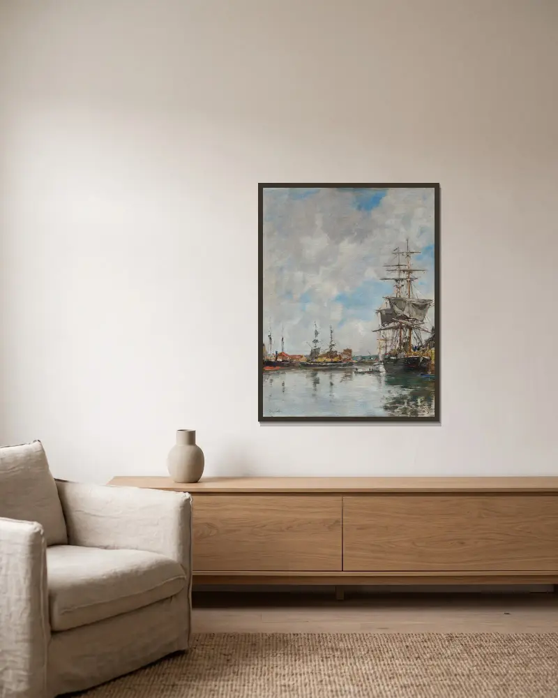 Deauvilles docka av Eugène Boudin inramad på en vägg