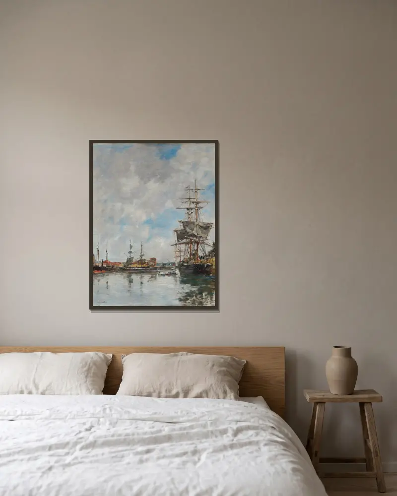 Deauvilles docka av Eugène Boudin inramad på en vägg