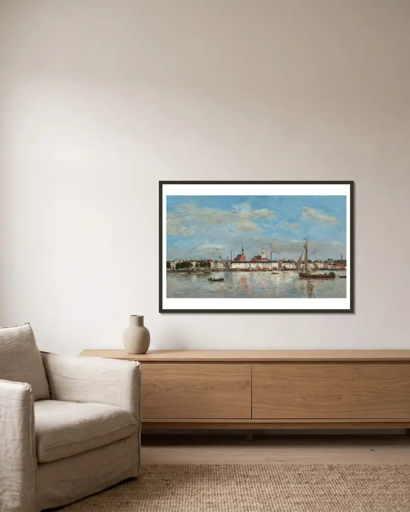 Der Kai von Antwerpen von Eugène Boudin gerahmt an einer Wand