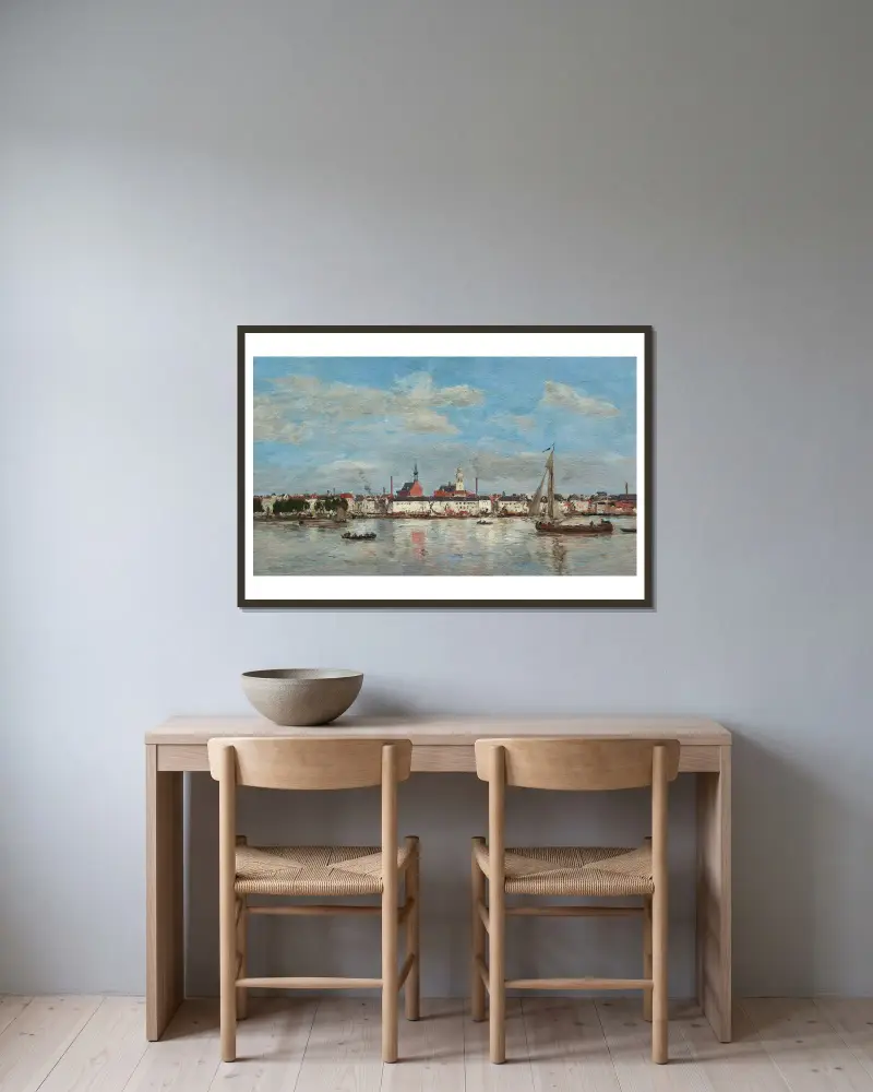 Der Kai von Antwerpen von Eugène Boudin gerahmt an einer Wand