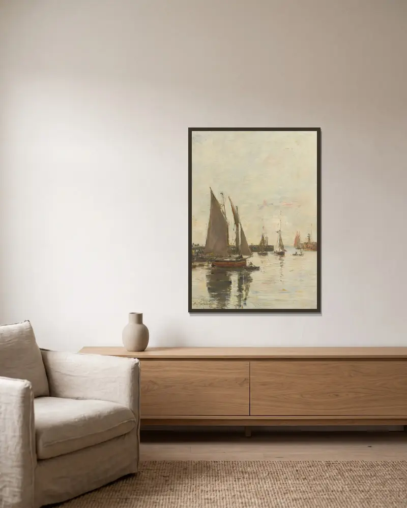 Trouville, Les Jetées Marée Haute av Eugène Boudin inramad på en vägg