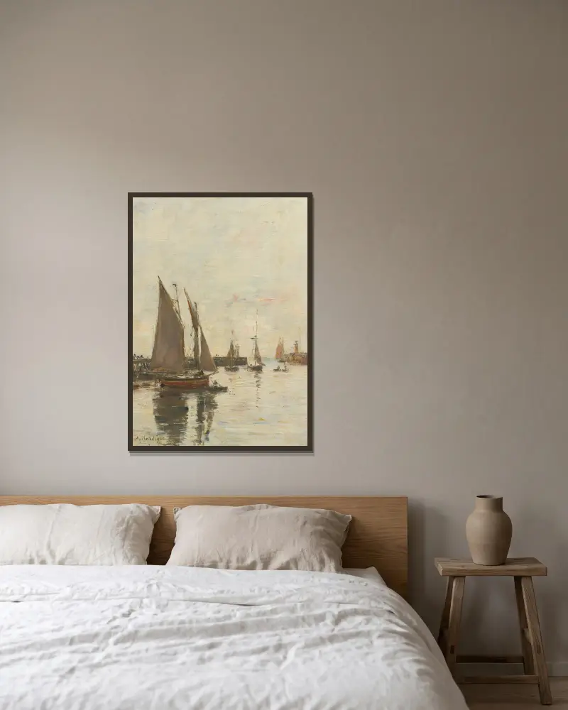Trouville, Les Jetées Marée Haute av Eugène Boudin inramad på en vägg