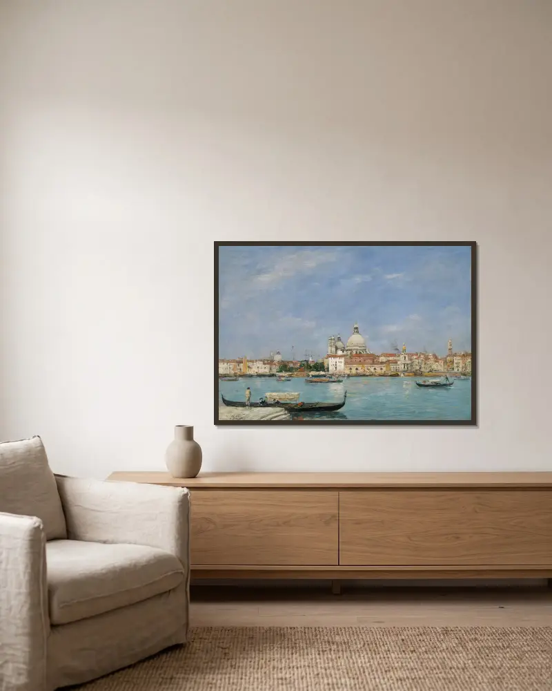 Venedig, Santa Maria della Salute från San Giorgio av Eugène Boudin inramad på en vägg