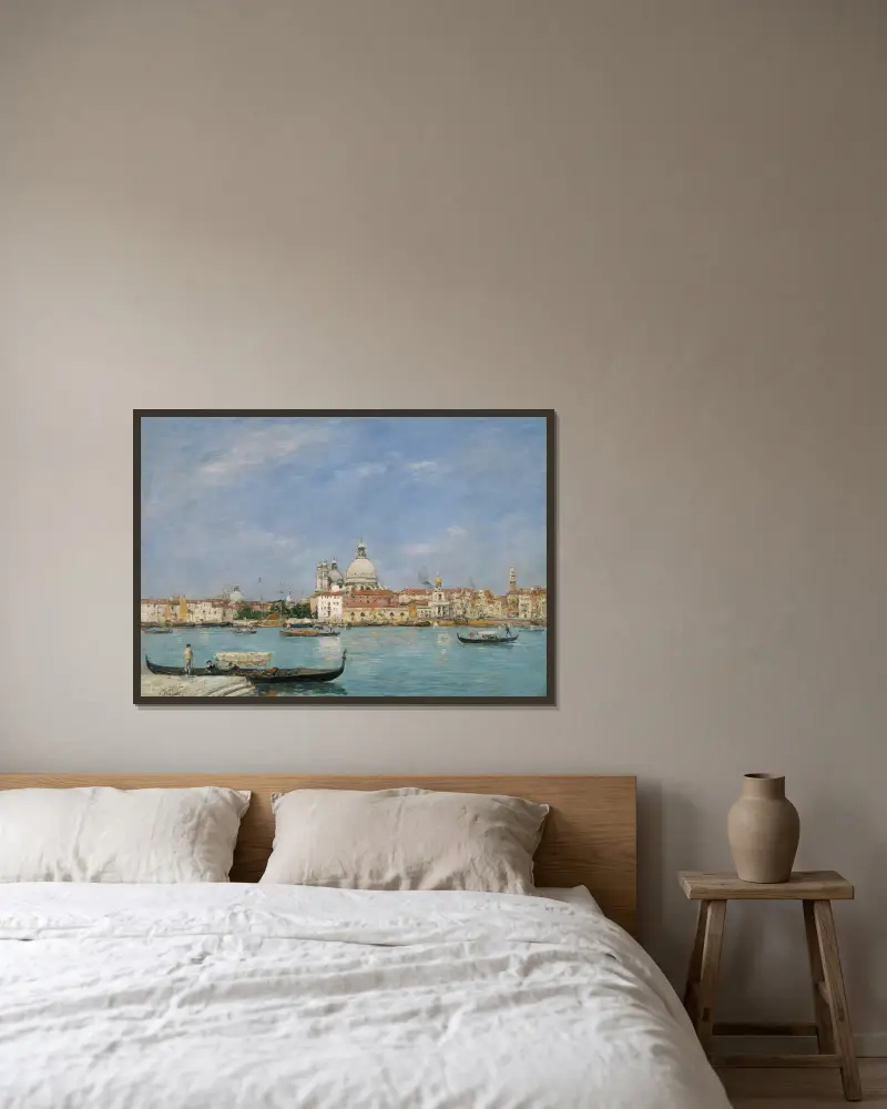 Venedig, Santa Maria della Salute från San Giorgio av Eugène Boudin inramad på en vägg