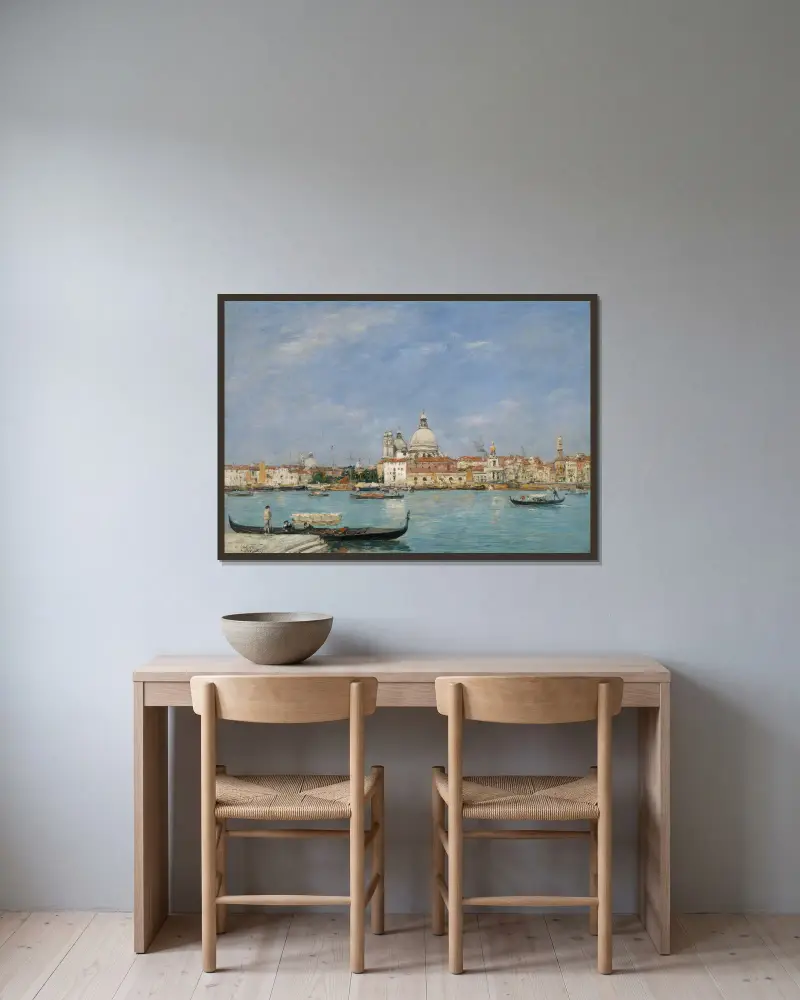 Venedig, Santa Maria della Salute från San Giorgio av Eugène Boudin inramad på en vägg