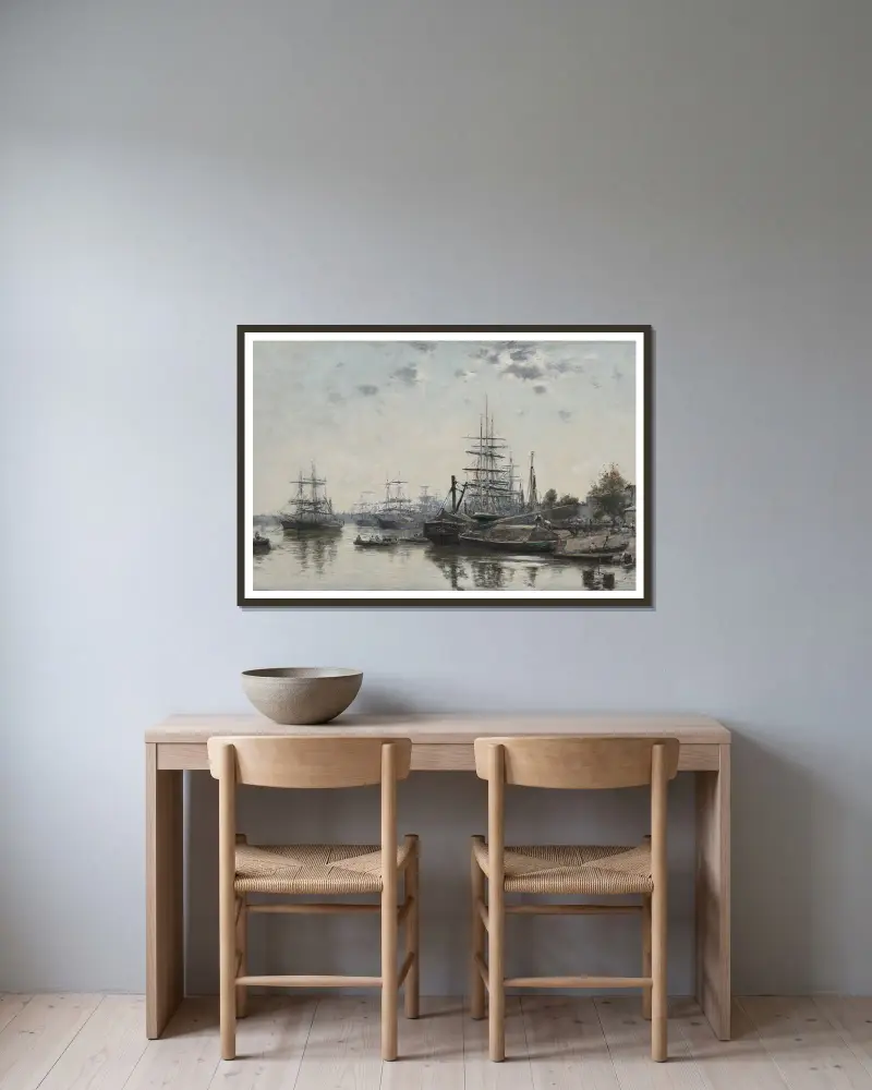 Vy över Bordeaux från Quai des Chartrons av Eugène Boudin inramad på en vägg
