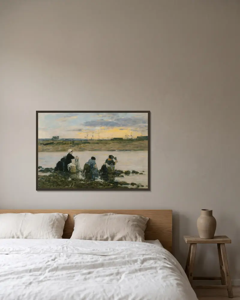Wäscherinnen am Fluss von Eugène Boudin gerahmt an einer Wand