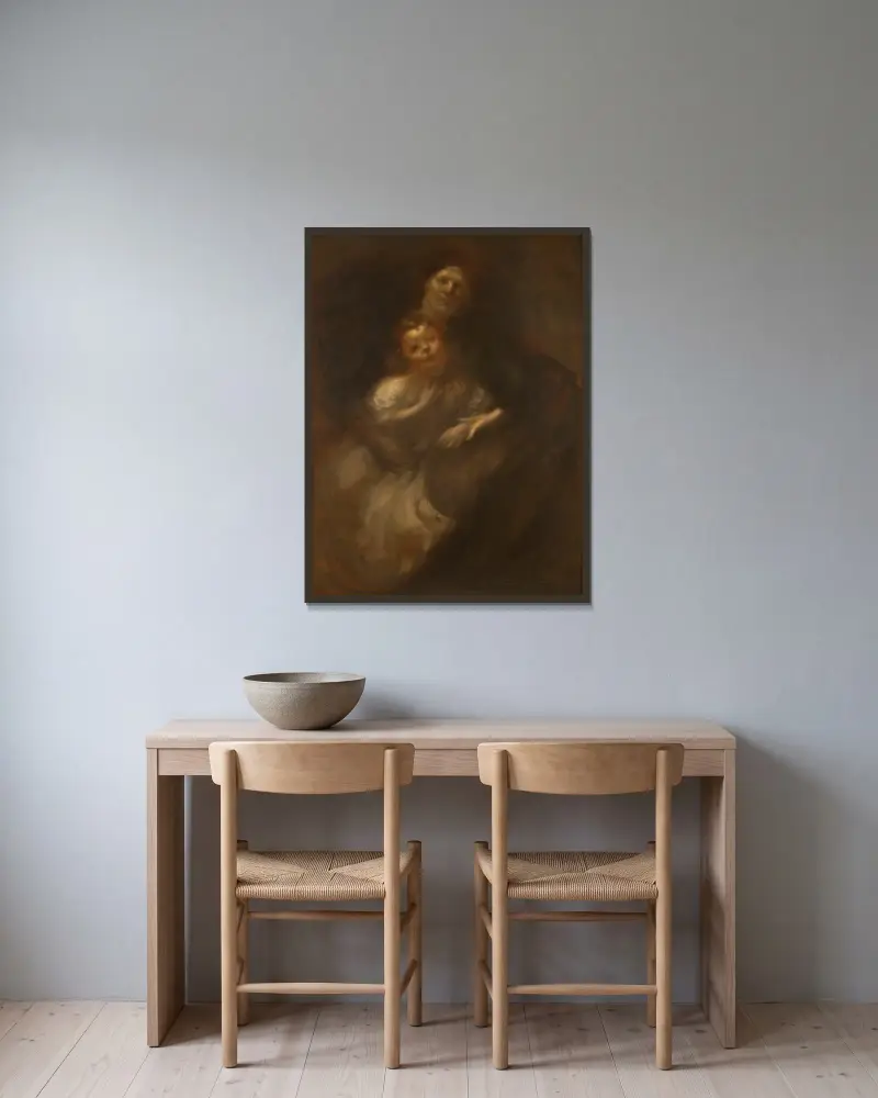 Maternité, 1903 av Eugène Carriere inramad på en vägg