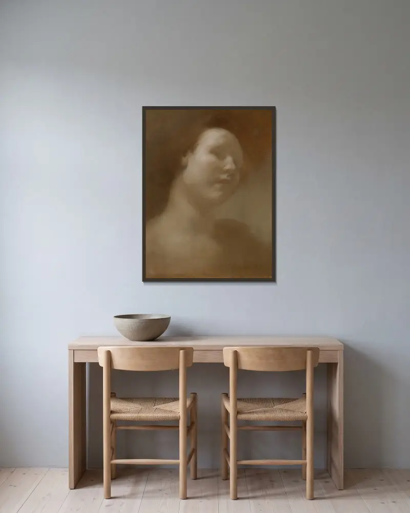 Porträtt av en flicka av Eugène Carriere inramad på en vägg