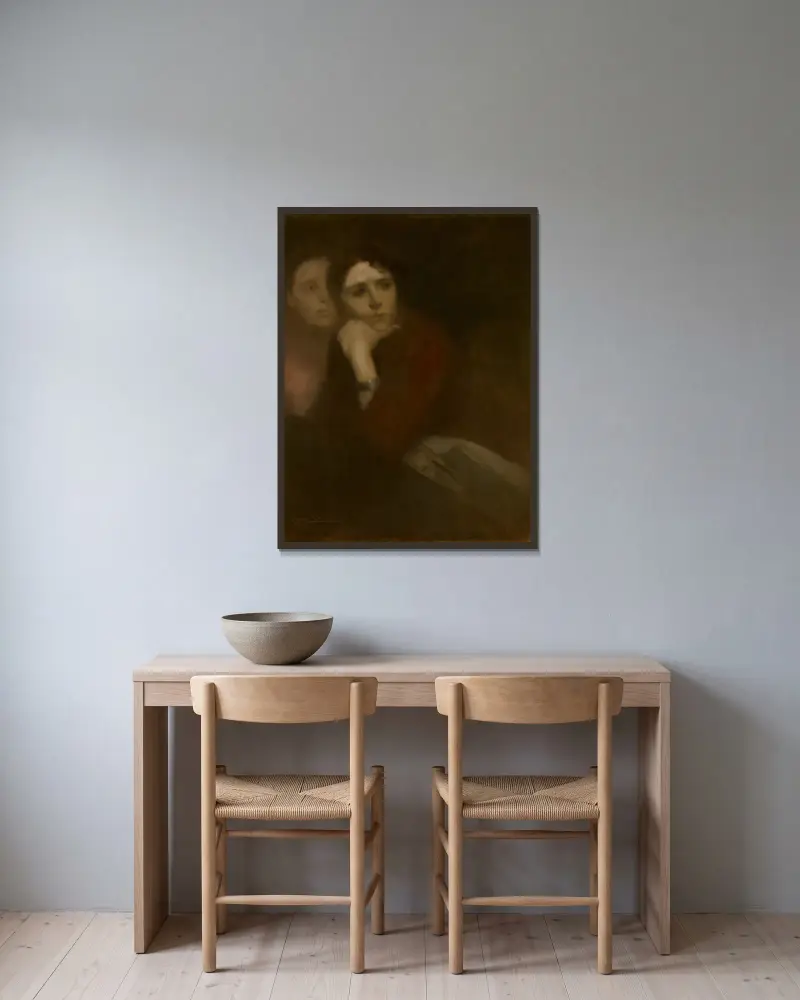 Two Women av Eugène Carriere inramad på en vägg