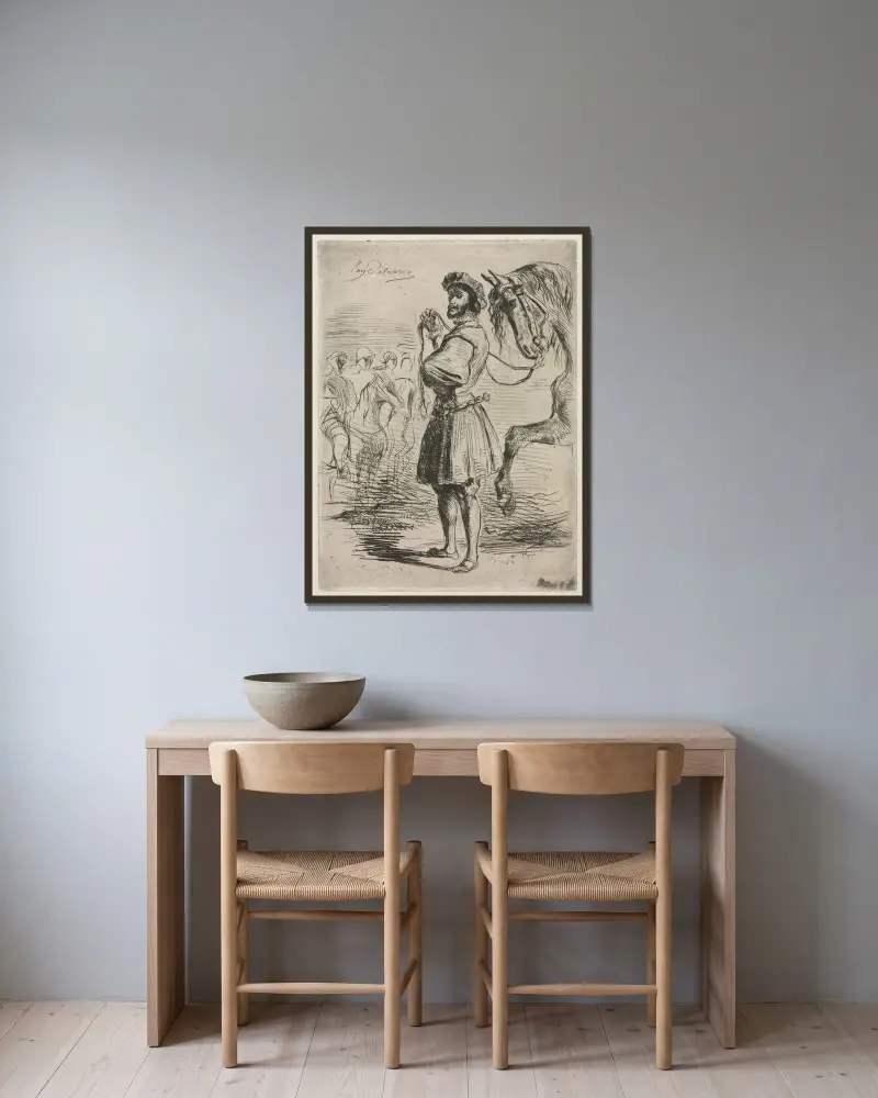En herre på Frans I:s tid av Eugène Delacroix inramad på en vägg
