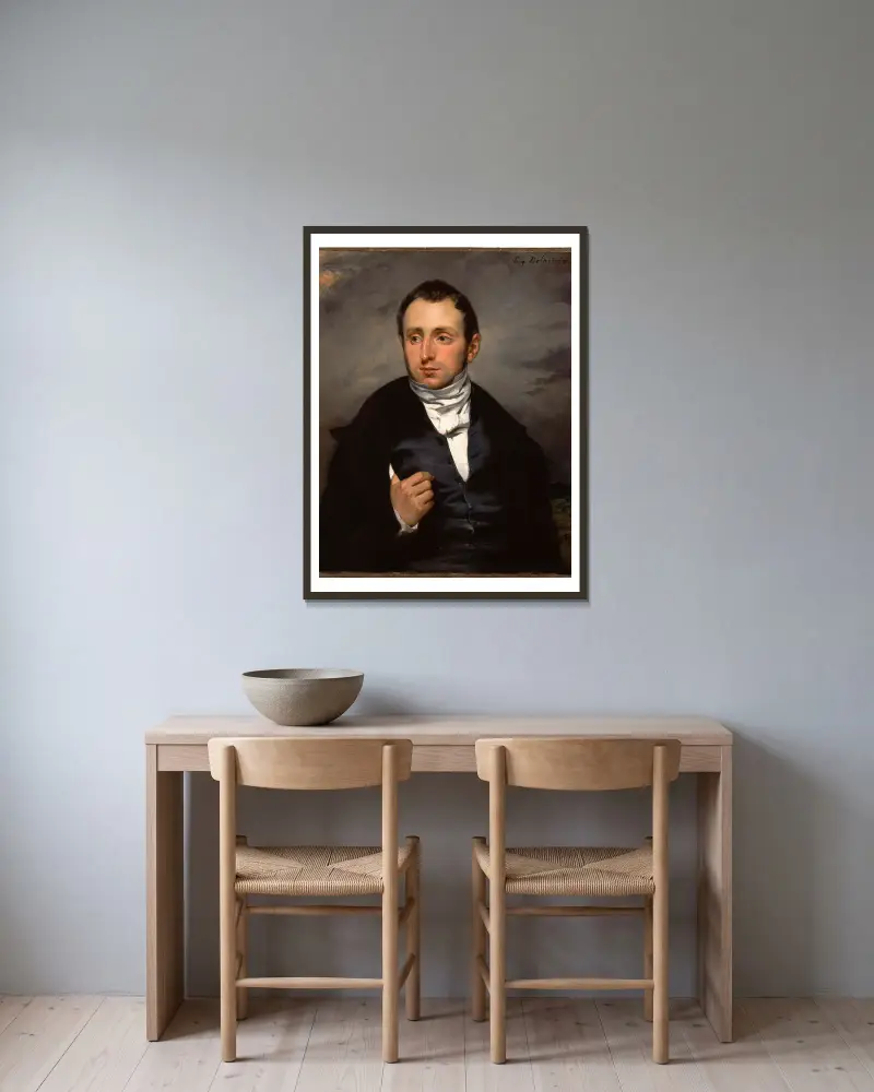 Porträt des Dr. François-Marie Desmaisons von Eugène Delacroix gerahmt an einer Wand
