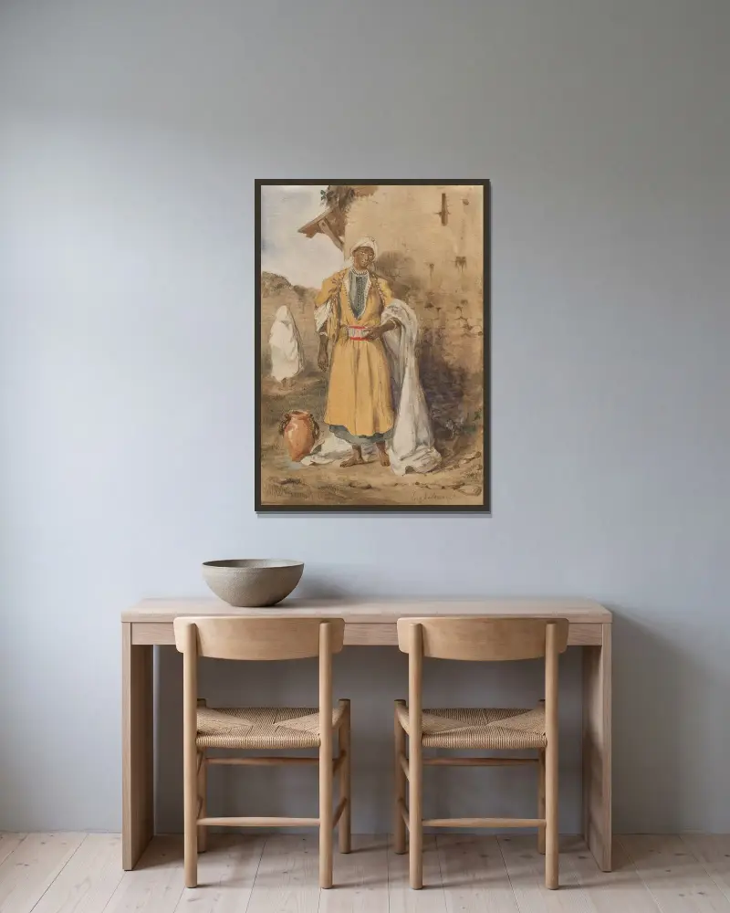 Ung svart kvinna som hämtar vatten av Eugène Delacroix inramad på en vägg