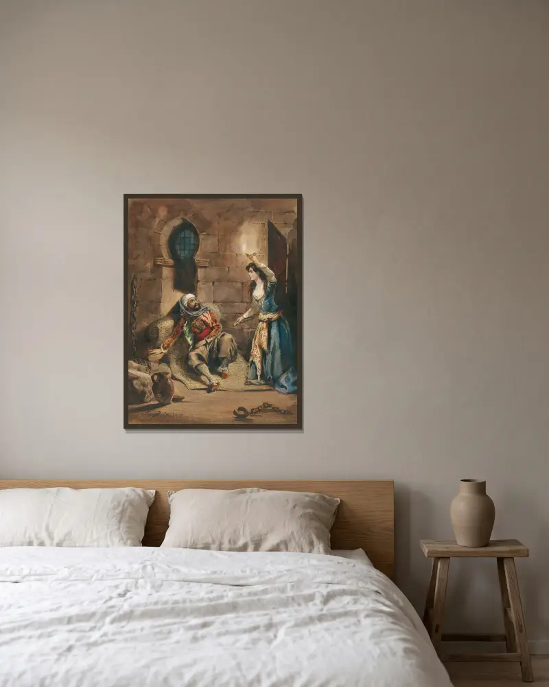Episode from ‘The Corsair’ by Lord Byron av Eugène Delacroix inramad på en vägg