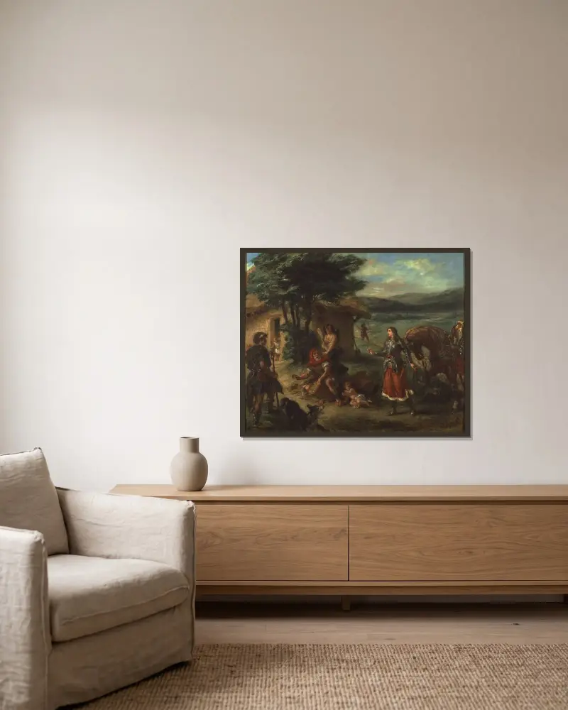 Erminia and the Shepherds av Eugène Delacroix inramad på en vägg
