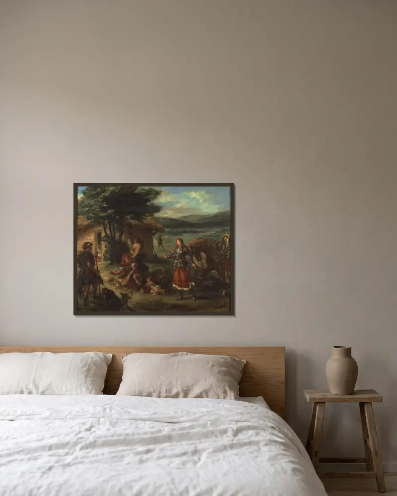 Erminia and the Shepherds av Eugène Delacroix inramad på en vägg
