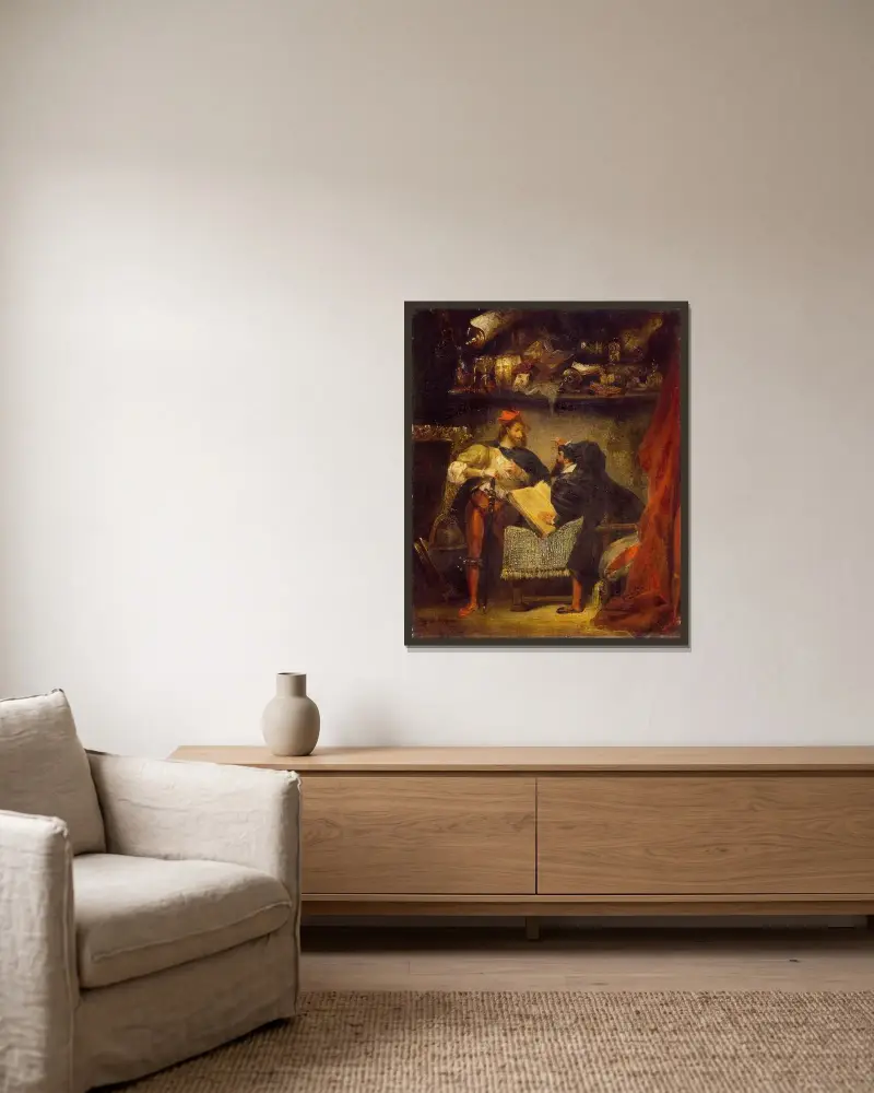 Faust and Mephistopheles (1827-8) av Eugène Delacroix inramad på en vägg
