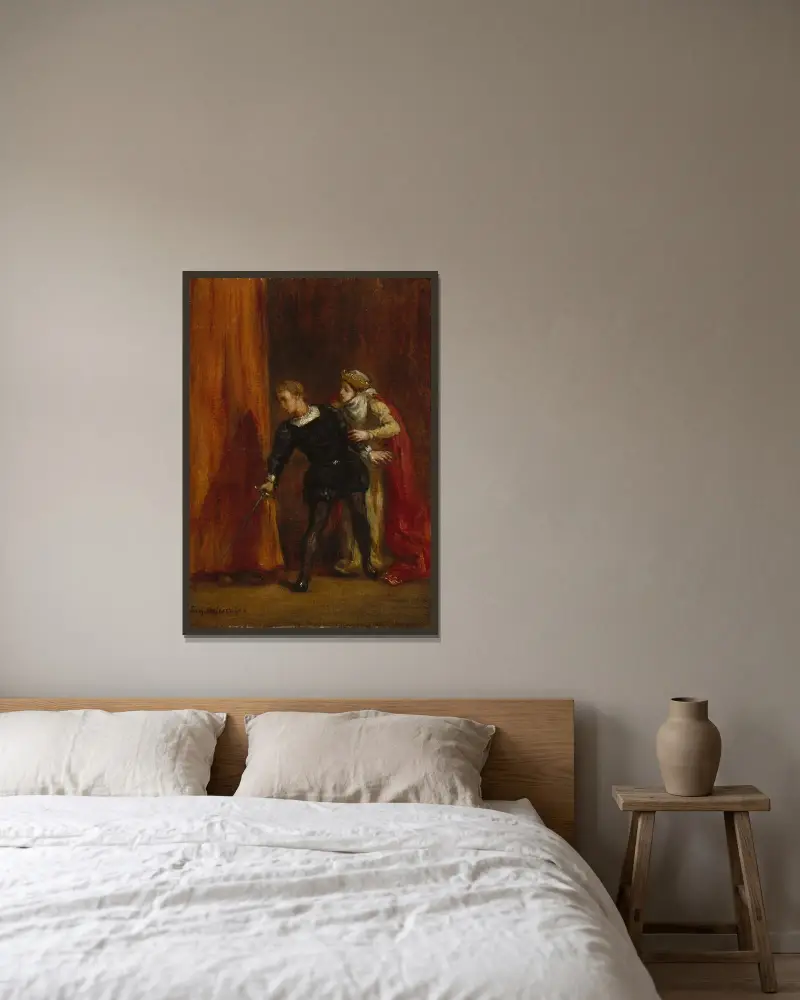 Hamlet and His Mother av Eugène Delacroix inramad på en vägg