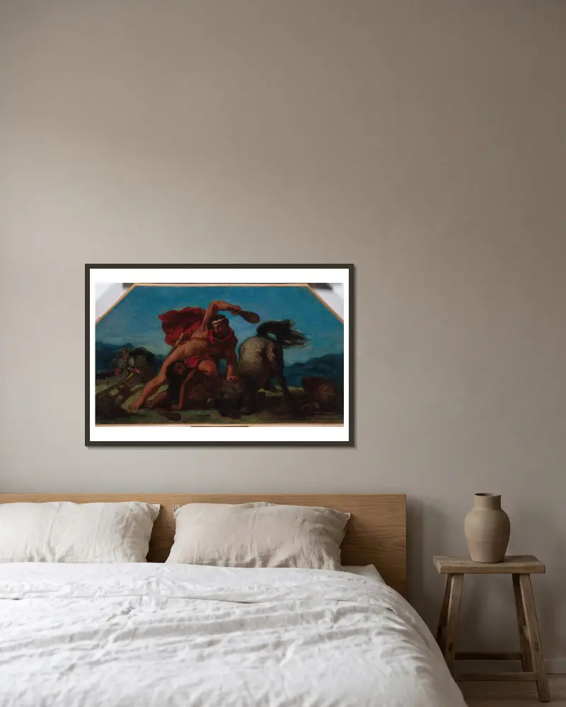 Herkules tötet den Kentauren Nessos von Eugène Delacroix gerahmt an einer Wand