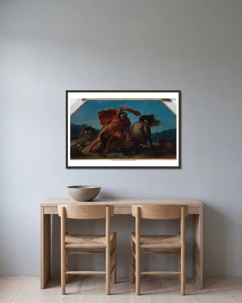 Herkules tötet den Kentauren Nessos von Eugène Delacroix gerahmt an einer Wand
