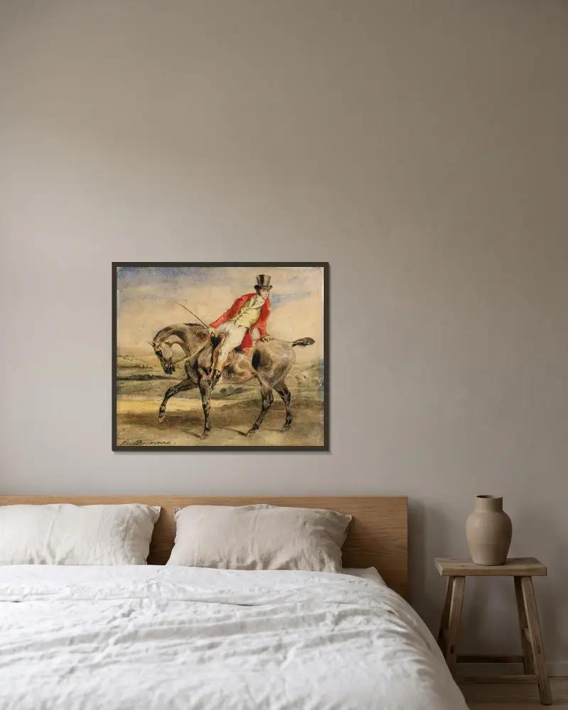 Jezdec v červeném kabátci, Eugène Delacroix v rámu na stěně