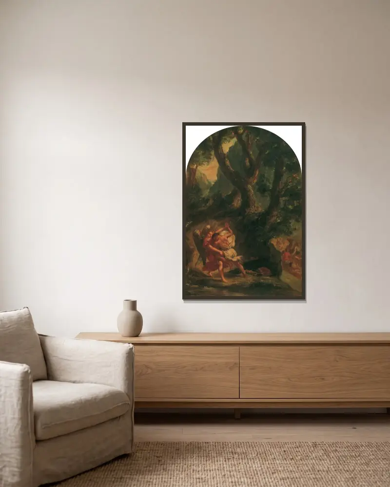 Jacob zápasí s andělem, Eugène Delacroix v rámu na stěně